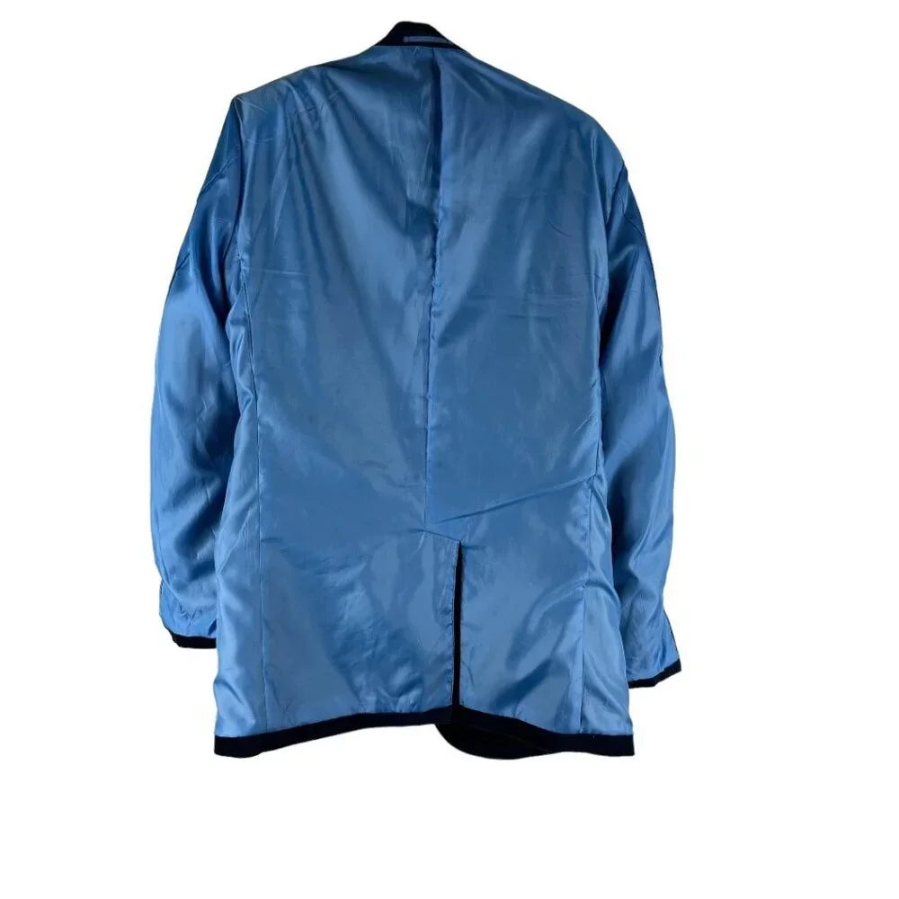 Dragonfly Mens Blue Velvet Velour Smoking Jacket Blazer Dress Coat Size Medium